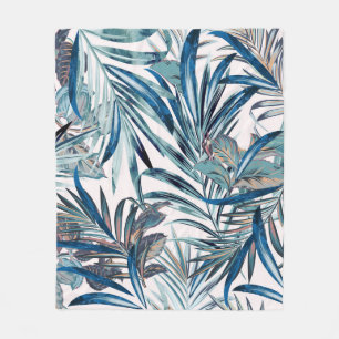 Floral fashion tropical vintage pattern with palm fleece blanket