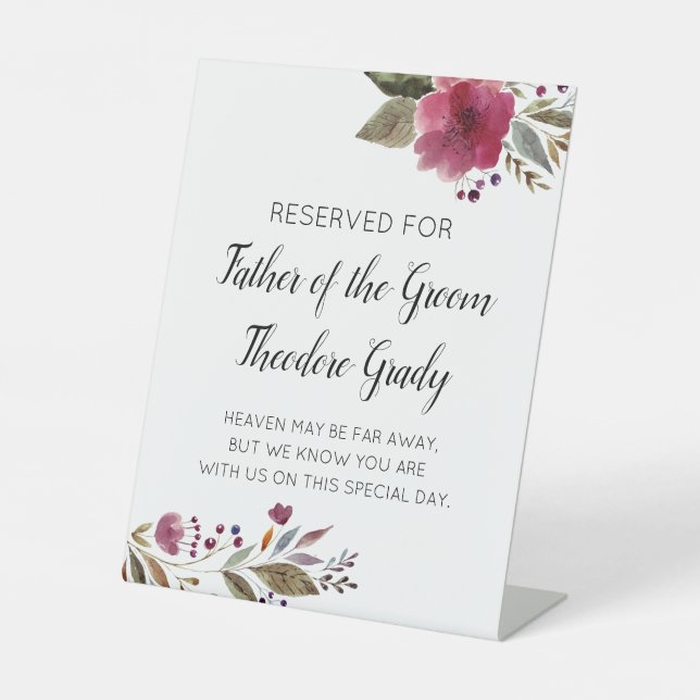Floral Father of Groom Memorial Seat Wedding Pedestal Sign (Front)