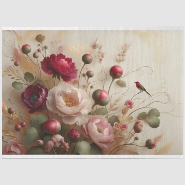 Floral Fauna Bird Decoupage Tissue Paper (Front)