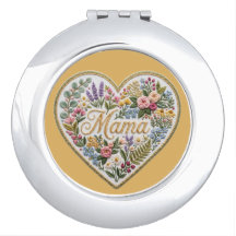 Floral Faux Embroidery Heart Mama