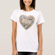 Floral Faux Embroidery Heart Mama