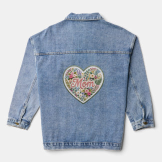 Floral Faux Embroidery Heart Mum Denim Jacket