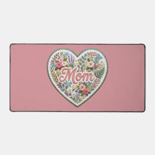 Floral Faux Embroidery Heart Mum Desk Mat