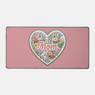 Floral Faux Embroidery Heart Mum Desk Mat