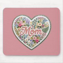 Floral Faux Embroidery Heart Mum