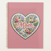 Floral Faux Embroidery Heart Mum