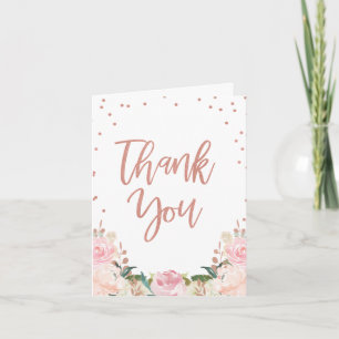 Floral Faux Rose Gold Bridal Shower Thank You Card