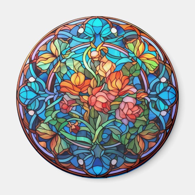 Floral Faux Stained-Glass Magnet (Front)
