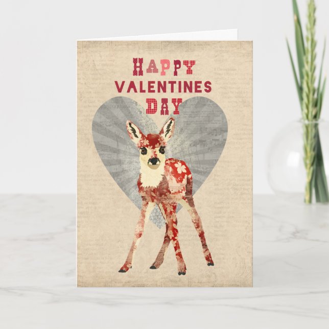 Floral Fawn Valentines Card (Front)