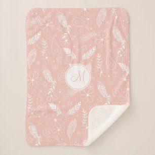 floral feather paisley pattern on pink / ANY Sherpa Blanket