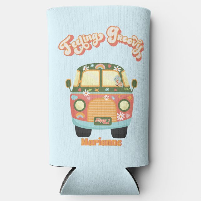 Floral Feeling Groovy Hippy Van Pop Art 60s 70s Seltzer Can Cooler (Front)