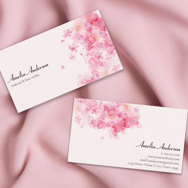 Floral Feminine Pink Makeup Artist Hair Stylist Business Card (Creator Uploaded)