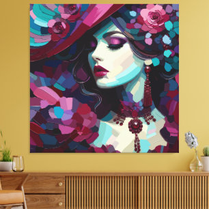 Floral Femme Fatale Portrait Art Canvas Print