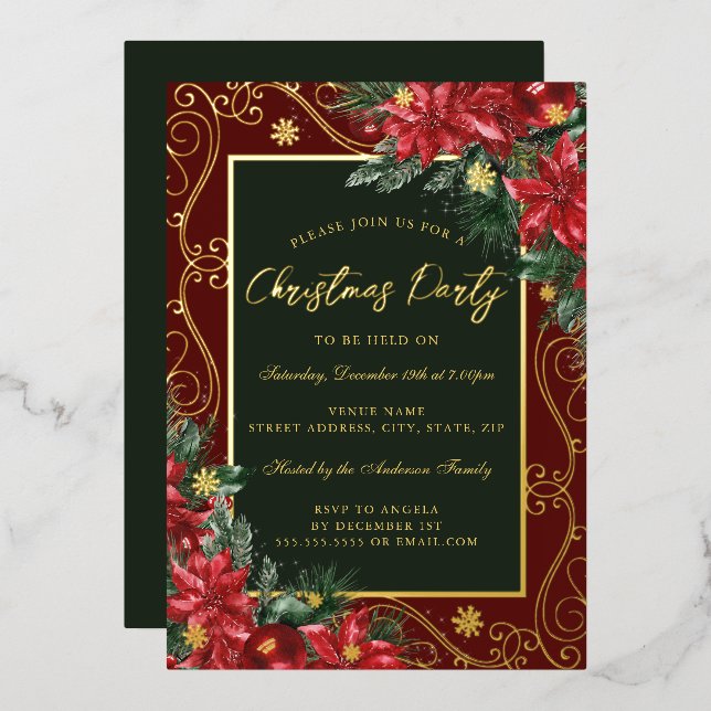 Floral Festive Frame Snowflake Christmas Party (Front/Back)