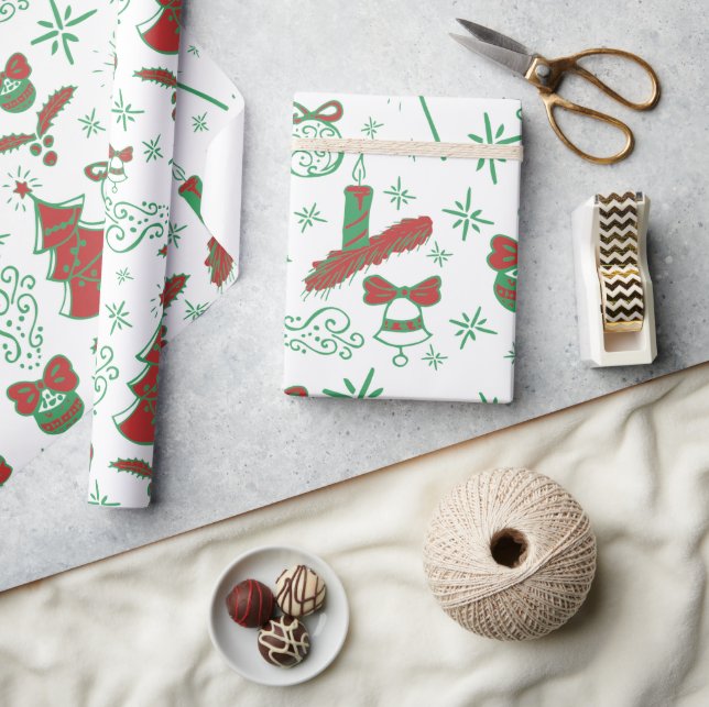 Floral Festive Illustration Merry Christmas Wrapping Paper (Crafts)