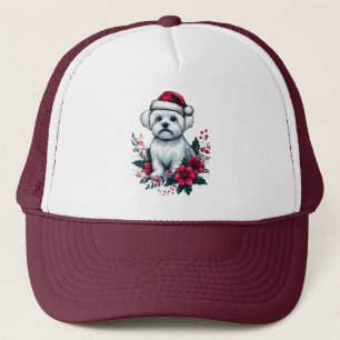 Floral Festive Maltese Dog with Santa Hat Xmas Dog