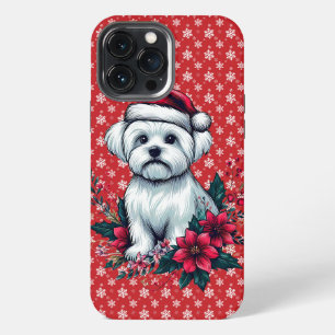 Floral Festive Maltese Dog with Santa Hat Xmas Dog iPhone 13 Pro Max Case