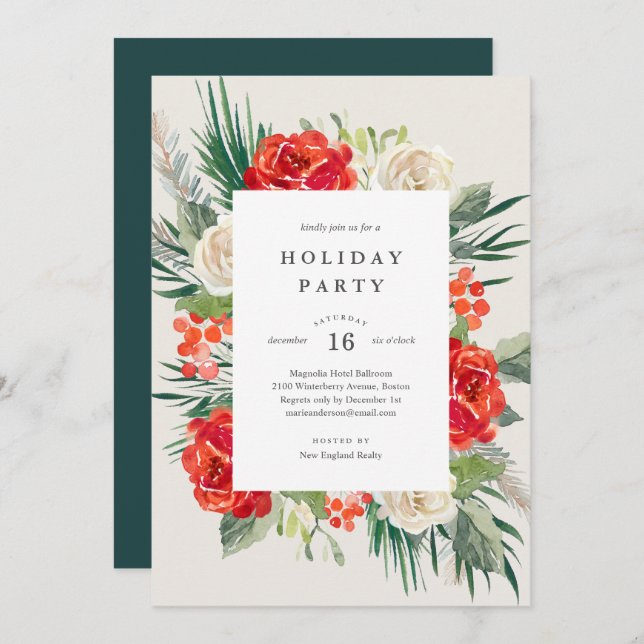 Floral Festivities Holiday Party Invitation (Front/Back)