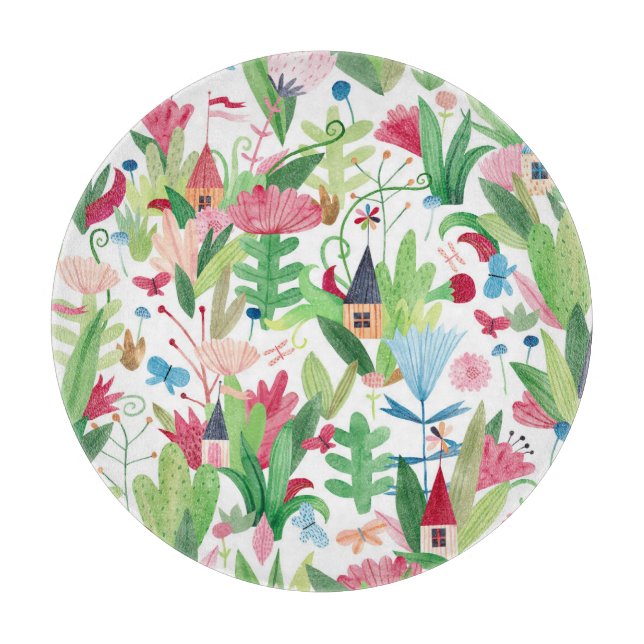 Floral Fields: Watercolor Houses Pattern Cutting Board (Front)
