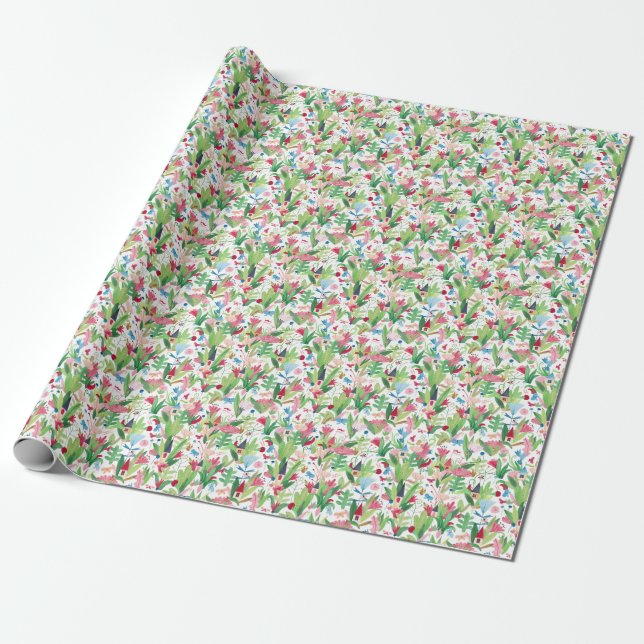 Floral Fields: Watercolor Houses Pattern Wrapping Paper (Unrolled)