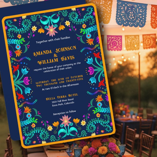 Floral Fiesta Mexican Folk Art Wedding Invitation (Creator Uploaded)