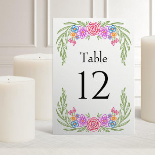 Floral Fiesta Mexican Vivid Wedding Table Number