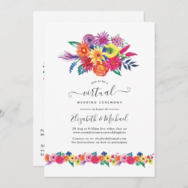 Floral Fiesta Online Virtual Wedding Invitation (Front/Back)