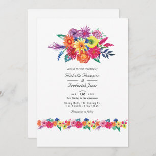 Floral Fiesta  QR Code RSVP Wedding Invitation