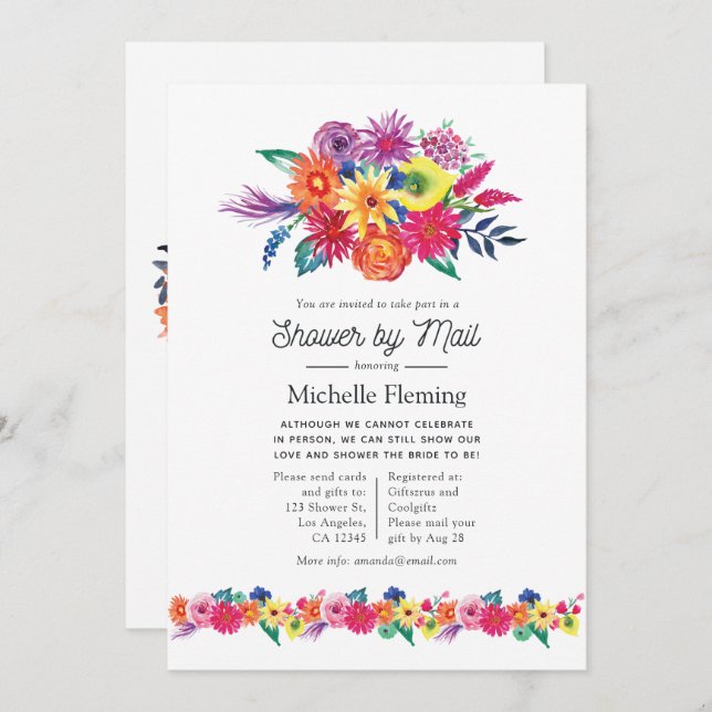 Floral Fiesta Shower by Mail Invitation (Front/Back)
