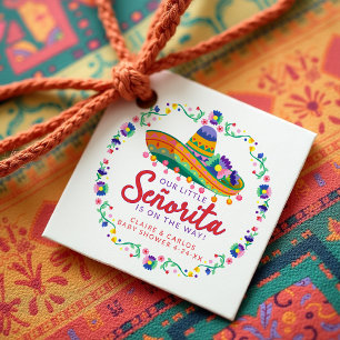 Floral Fiesta Sombrero Baby Shower Favour Tags