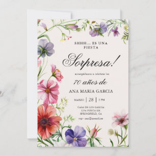 Floral Fiesta Sorpresa 70 años in Spanish Invitation