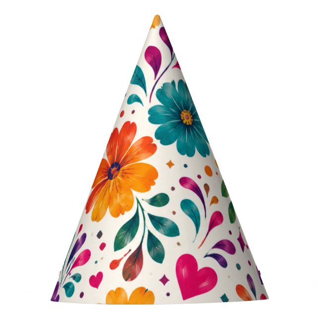 Floral Fiesta Spanish Birthday Party Hat (Front)