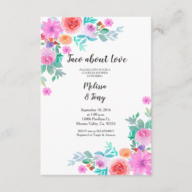 Floral Fiesta Taco 'bout Love Couples Shower Invitation (Front)