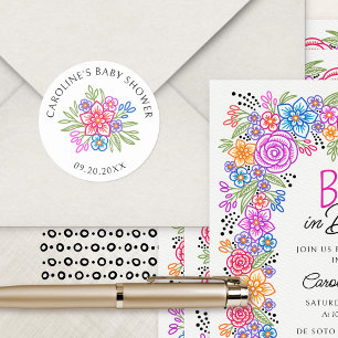 Floral Fiesta Vivid Baby Shower Classic Round Sticker