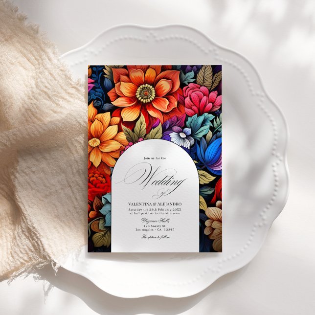 Floral Fiesta Wedding Photo & QR Code for Details Invitation (Floral Fiesta Wedding Photo & QR Code for Details Invitation)