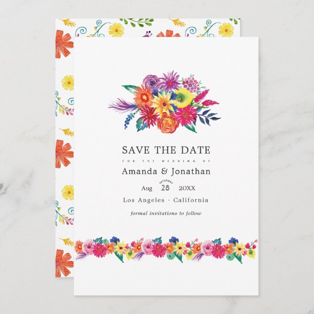 Floral Fiesta Wedding Photo Save The Date (Front/Back)