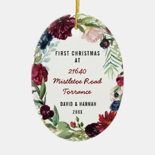 Floral First Christmas At New Home   New Address Ceramic Tree Decoration