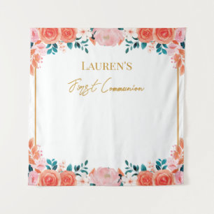 Floral First Communion Girly Backdrop Tapestry