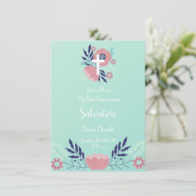 Floral First Communion Invitation (Standing Front)