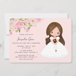Floral First Communion Invitation