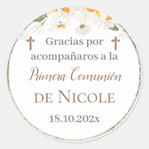 Floral First Communion Stikers Classic Round Sticker