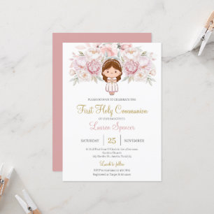 Floral First Holy Communion for girl Invitation