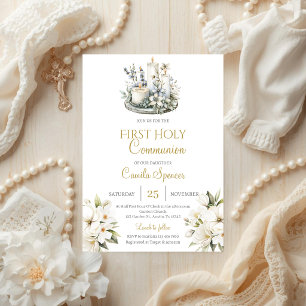 Floral First Holy Communion for girl Invitation