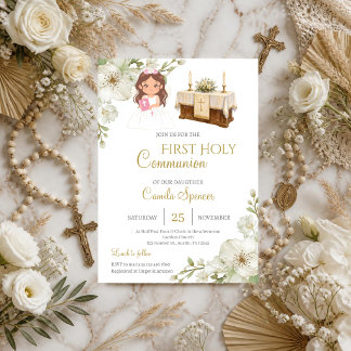 Floral First Holy Communion for girl Invitation