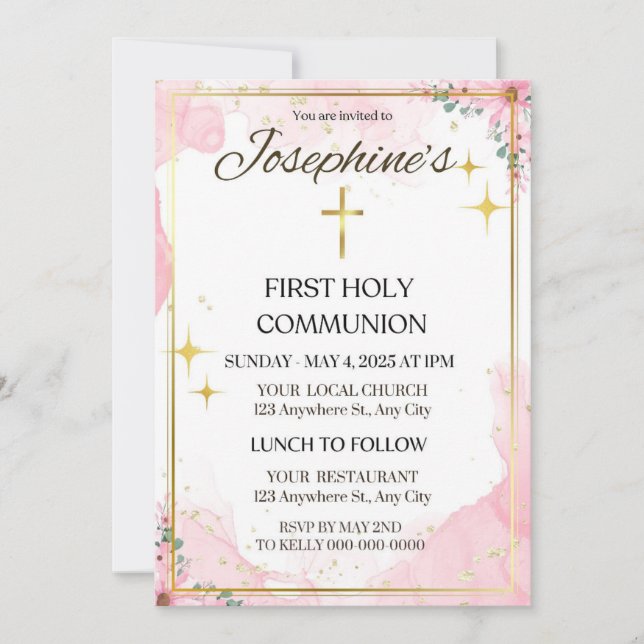 Floral First Holy Communion Invitation (Front)
