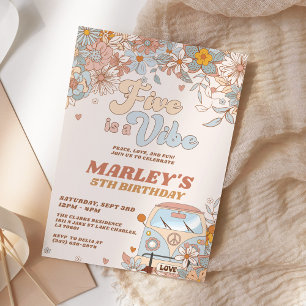 Floral Five is a Vibe Groovy Retro 5th Birthday Invitation
