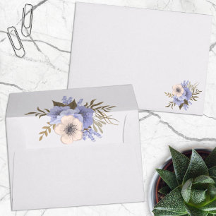 Floral Five Petal Wild Roses Front and Inside Envelope