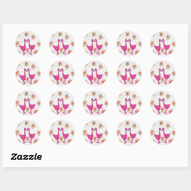 Floral Flamingo Fiesta Classic Round Sticker (Sheet)