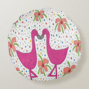 Floral Flamingo Fiesta Round Cushion