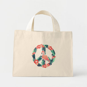 Floral Flamingo Peace Sign Cute Pink Women's Mini Tote Bag